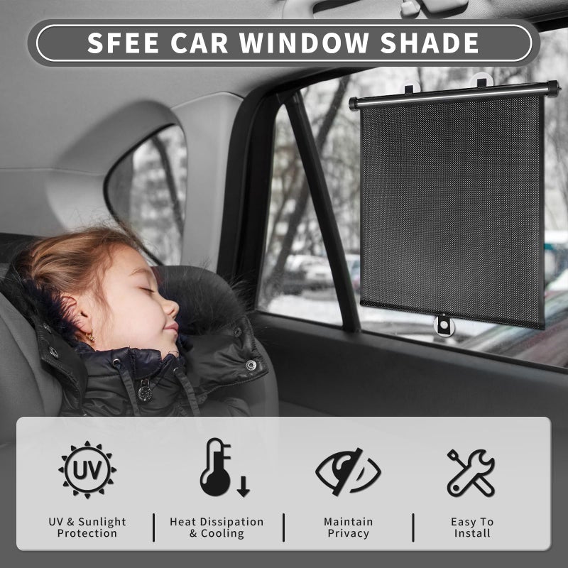 Sfee Car Window Shade for Side Windows, 2 Pack Sun Shade Retractable for Car Blocks Heat and UV Rays Glare Protection Roller Sunshade Visor for Baby, Kids, Pets, Passengers - Image 2
